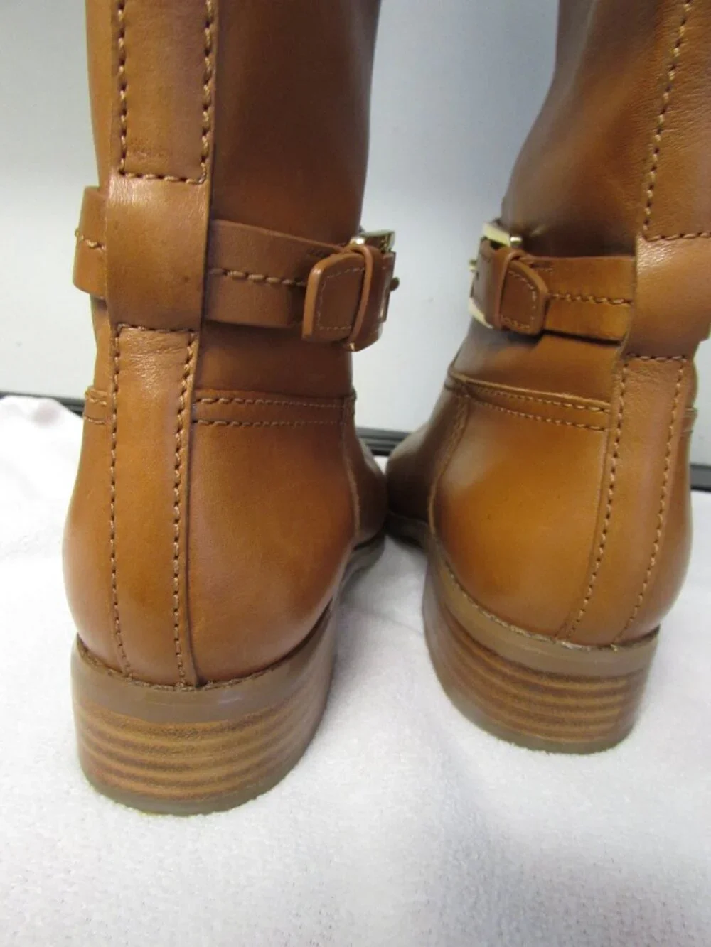 Michael Kors Hamilton Boots Tall Tan Brown Leather Logo Knee Zip 5.5 M